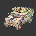 Military Armored Vehicle with Camouflage Paint Antennas and Roof Mounted Weapon Off Road Tires