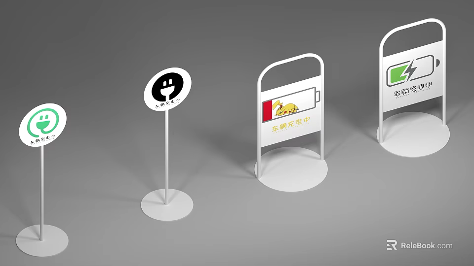 Electric Vehicle Charging Station Signage With Battery Icon And Lightning Symbol Design 3d model 