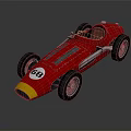Red Vintage Race Car Model with Number 68 Streamlined Design and Front Yellow Orange Accents