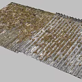 Industrial Equipment Corrugated Metal Roof Covered With Green Moss And Debris
