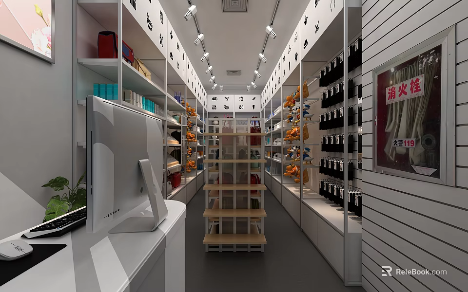 Specialty Retail Store Interior With Neatly Arranged Shelves And Diverse Merchandise 3d model 