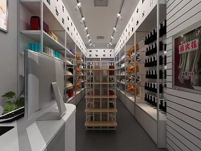 Specialty Retail Store Interior With Neatly Arranged Shelves And Diverse Merchandise 3d model