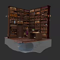 Comfortable Multiperson Sofa in Traditional Library with Wooden Bookshelves and Desk