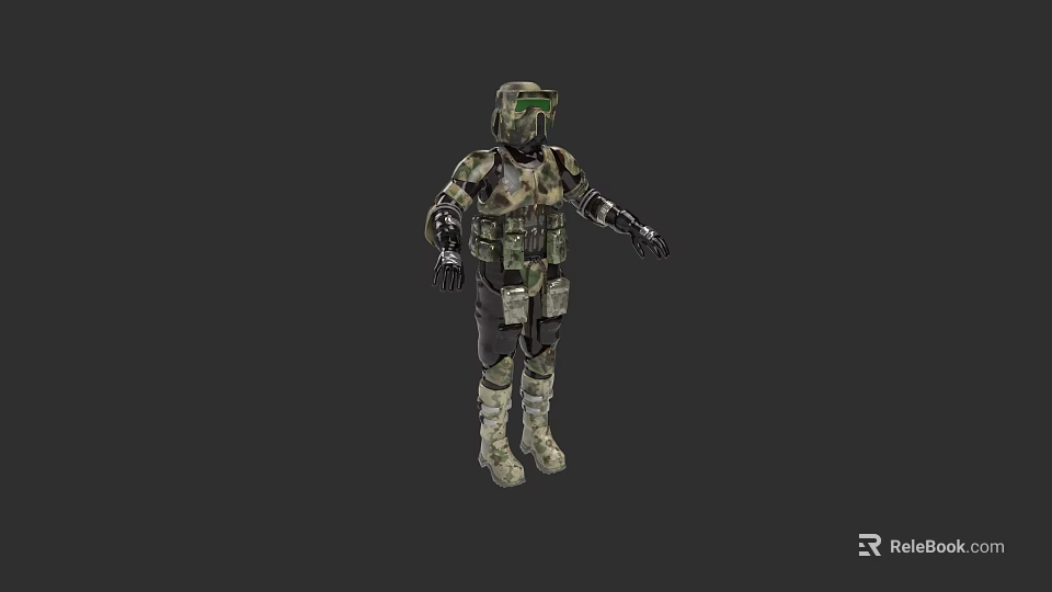 Tactical Game Movie Character in Camouflage Armor With Helmet and Military Design 3d model 