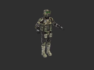 Tactical Game Movie Character in Camouflage Armor With Helmet and Military Design 3d model