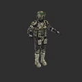 Tactical Game Movie Character in Camouflage Armor With Helmet and Military Design