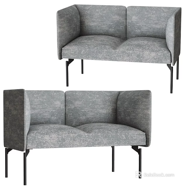 Modern Gray Fabric Multi Seater Sofa With Black Metal Legs 3d model