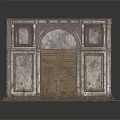 Classical Wooden Entrance Door With Stone Frame Arch Design Carved Panels And Stone Floor