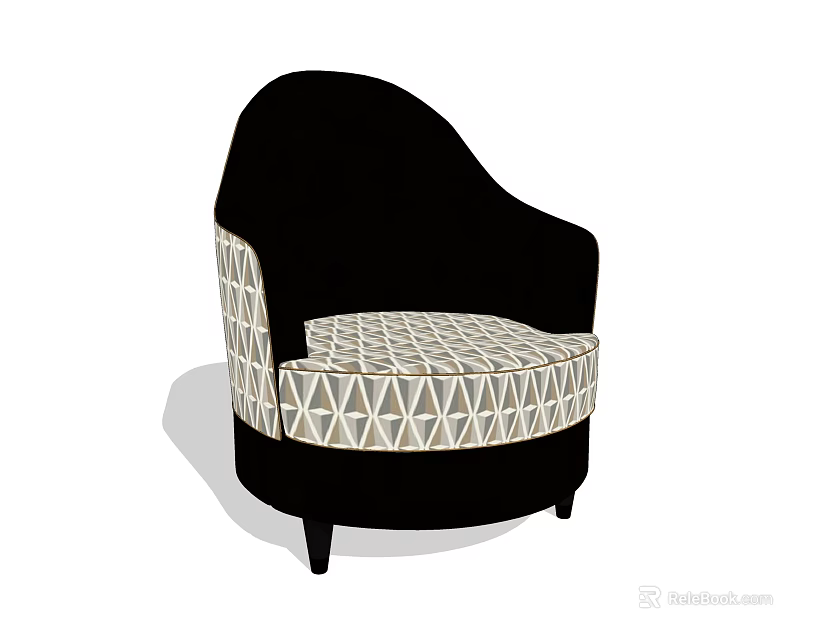 Elegant Single Seater Sofa With Black Backrest Armrests Slim Legs And Geometric Pattern Upholstery 3d model