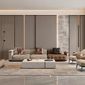 Elegant Modern Dining Room Interior With Round Table Marble Countertop And Cabinets
