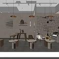 Cozy Dessert Shop Interior With Wooden Benches Round Tables And Copper Pendant Lights