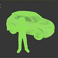 Cartoon Racer Character In Racing Suit Standing By White Car With Graphics And Alloy Wheels