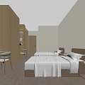 Modern Hotel Guest Room Featuring Twin Beds Writing Desk And Light Wooden Design