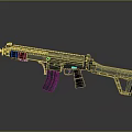 Modern Assault Rifle With Gold And Black Grip Magazine Stock On Reflective Surface