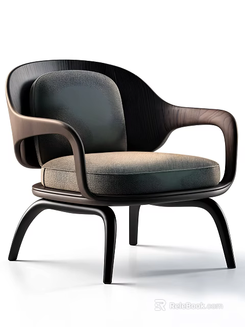 Modern Contemporary Armchair With Upholstered Seat Wooden Frame And Curved Armrests 3d model 