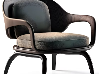 Modern Contemporary Armchair With Upholstered Seat Wooden Frame And Curved Armrests 3d model