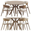 Modern Wooden Dining Table Set With Upholstered Chairs And Round Top Design