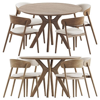 DeepHouse Solid Wood Fabric Dining Table and Chair 3d model