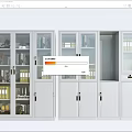 Modern White Bookcase With Glass Doors And Multiple Cabinets For Books And Decorative Items
