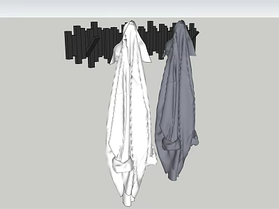 Wall Mounted Hooks Hanging White and Gray Clothes on Gray Wall 3d model