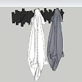 Wall Mounted Hooks Hanging White and Gray Clothes on Gray Wall