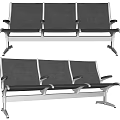 Modern Public Seating With Black Seats Metal Frame And Three Seat Armrests