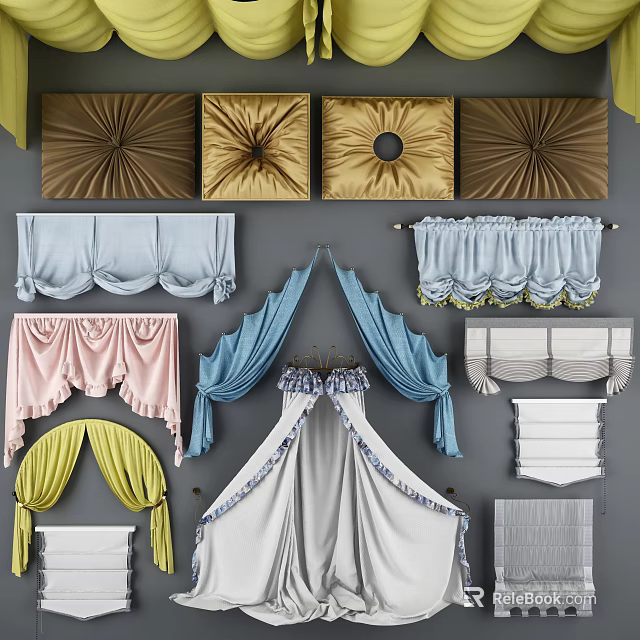 Elegant Bed Canopy Designs With Ruffled Edges And Colorful Fabric Options 3d model