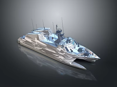 Modern Advanced Watercraft With Sharp Angular Design Streamlined Hull And Radar Antennas 3d model