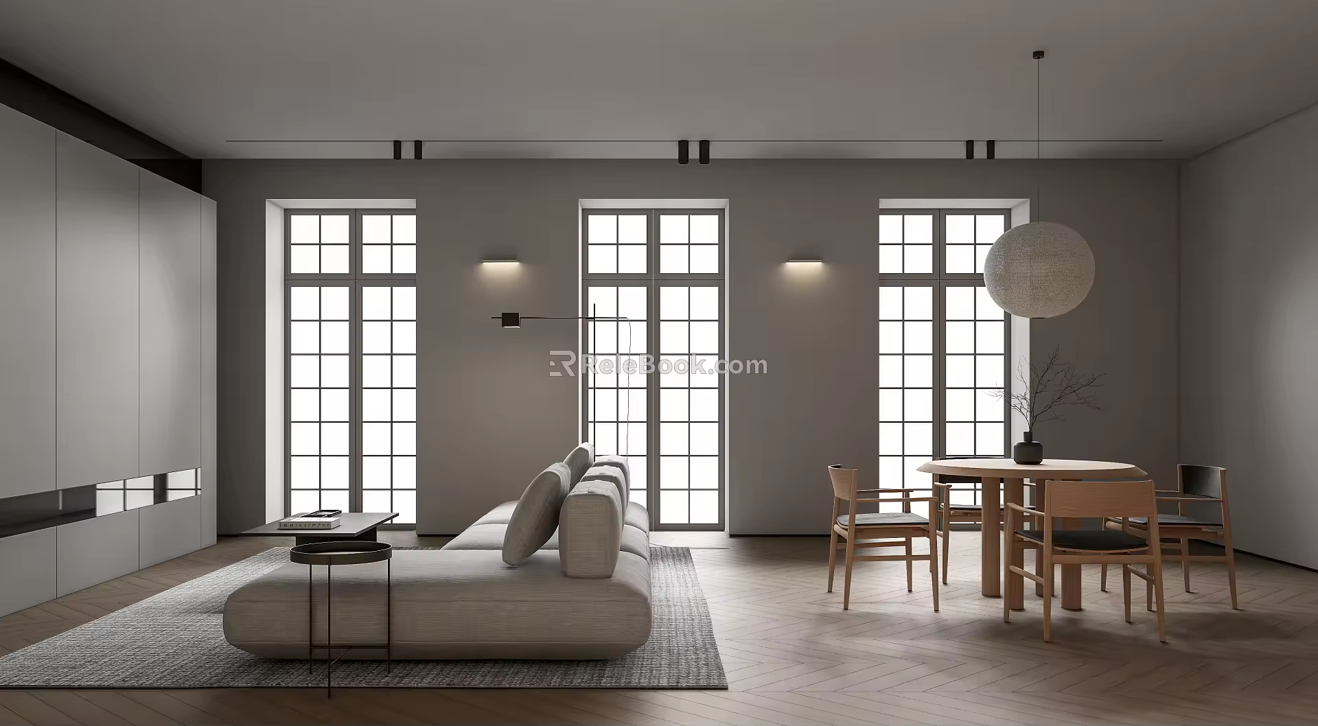Modern Guest Restaurant Sofa Coffee Table Combination Dining Table and Chair Chandelier Floor Lamp 3d model