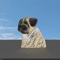 Cute Beige And Black Plush Toy Dog Sitting On Gray Background With Soft Fur