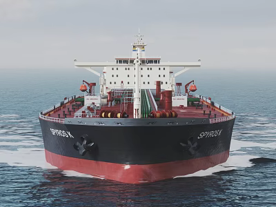 Large Cargo Ship Navigating On Open Sea With Red And Black Hull 3d model Large Cargo Ship Navigating On Open Sea With Red And Black Hull 3d model
