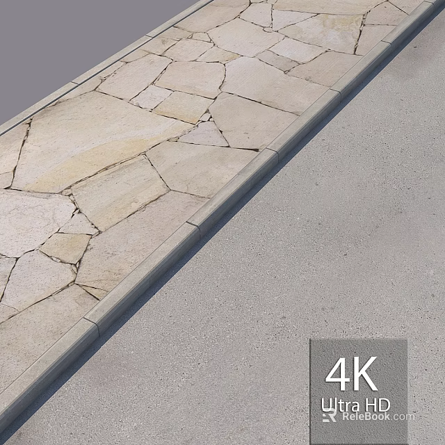 Outdoor Light Colored Irregular Flagstone Ground Paving With Concrete Border 3d model 