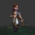Cartoon Female Character Holding Rifle in Dark Background with Green Biological Stains
