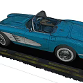Blue Vintage Classic Convertible Car With Round Headlights On Road