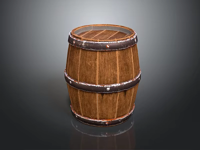 Rustic Wooden Barrel Tabletop Decorative Ornament Set With Metal Hoops And Natural Grain 3d model