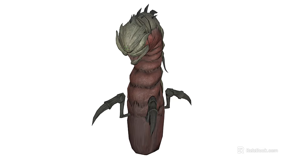 Worm Like Creature With Green Head Red Body And Black Claws 3d model 