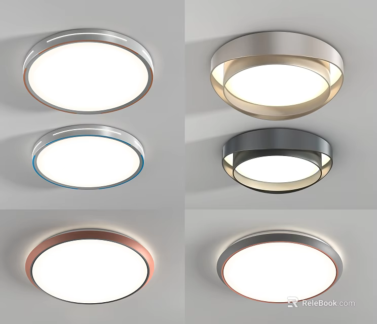 Stylish Modern Round Ceiling Lights With Various Colored Frames For Home Interior 3d model