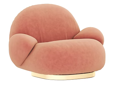 Peach Velvet Rounded Swivel Armchair With Gold Base And Modern Design 3d model