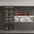 Elegant Modern Wine Cabinet Design With Glass Doors Gray Cabinets And Marble Backsplash 3d model