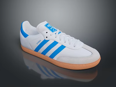 Stylish And Comfortable White Casual Shoes With Blue Stripes And Brown Sole For Daily Use 3d model