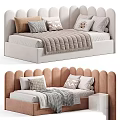 Modern Kids Bed with Stylish Headboard Soft Pillows and Cozy Blanket in Neutral Tones