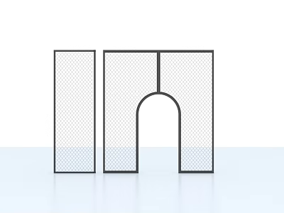 Black Line Geometric Component With Arched Doorway Net Like Design On White Light Blue Background 3d model