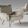 Modern Minimalist Accent Chair With Beige Linen Fabric And Black Metal Legs