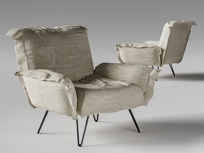 Modern Minimalist Accent Chair With Beige Linen Fabric And Black Metal Legs 3d model