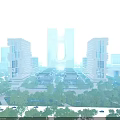Modern Office Building Featuring Unique Arch Design With Green Roofs And Landscaping