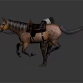 Native American Man in Feathered Headdress Holding Spear and Tomahawk with Running Horse