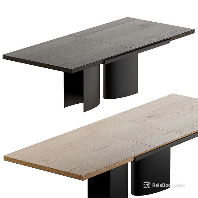 Modern Dining Table With Light And Dark Wood Tops And Black Metal Legs 3d model 