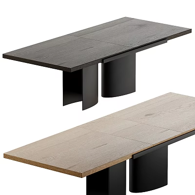 Modern Dining Table With Light And Dark Wood Tops And Black Metal Legs 3d model