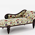 Elegant Chaise Lounge With Floral Fruit Pattern And Dark Wood Frame 3d model