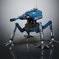 Blue Mechanical Robot Character With Four Legs And Cannon Structure 3d model